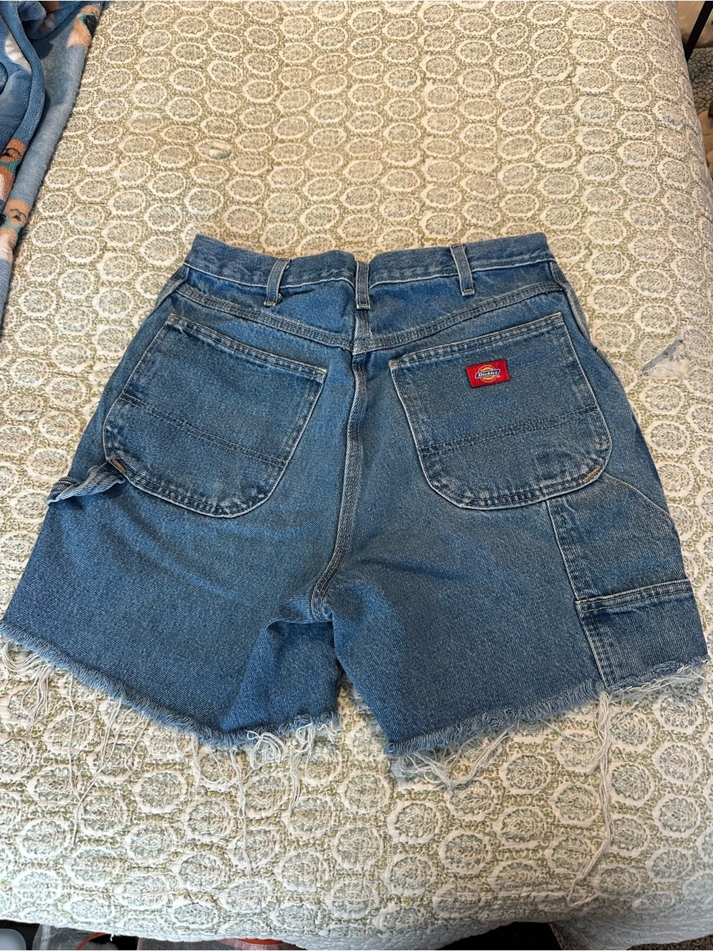 Dickies Blue Denim Carpenter Shorts with Frayed Hem